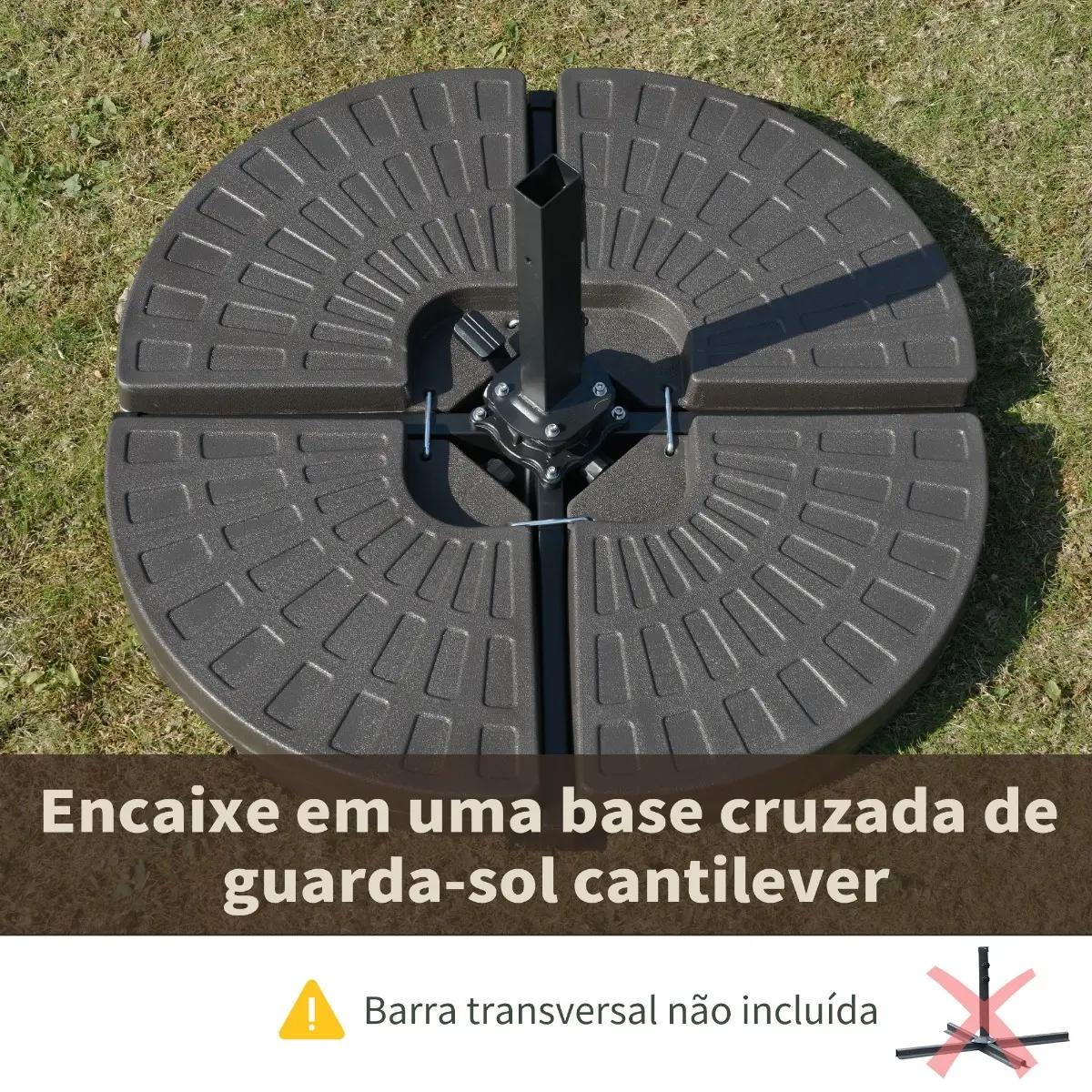 Base para chapéu de sol em 4 partes recarregável com areia ou água desmontável para jardim pátio ar livre 100x100x10,5cm marrom