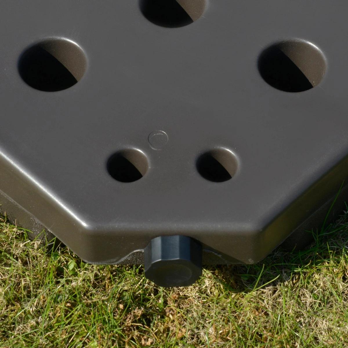 Base para chapéu de sol em 4 partes recarregável com areia ou água desmontável para jardim pátio ar livre 100x100x10,5cm marrom