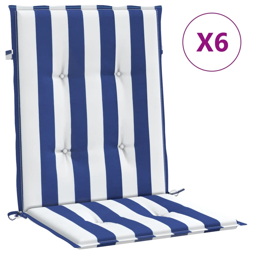 Almofadões cadeira encosto baixo 6pcs tecido riscas azul/branco