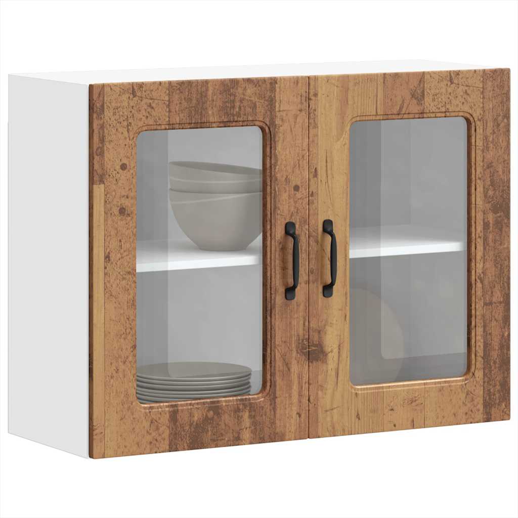 Armário de parede de cozinha porta vidro kalmar madeira velha