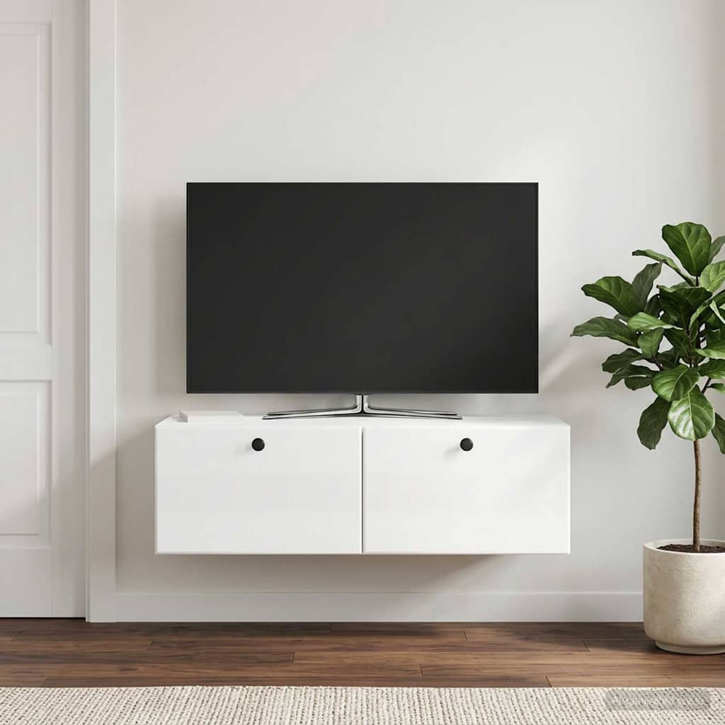 Gabinete de TV de parede 98 x 41 x 30 cm branco brilhante
