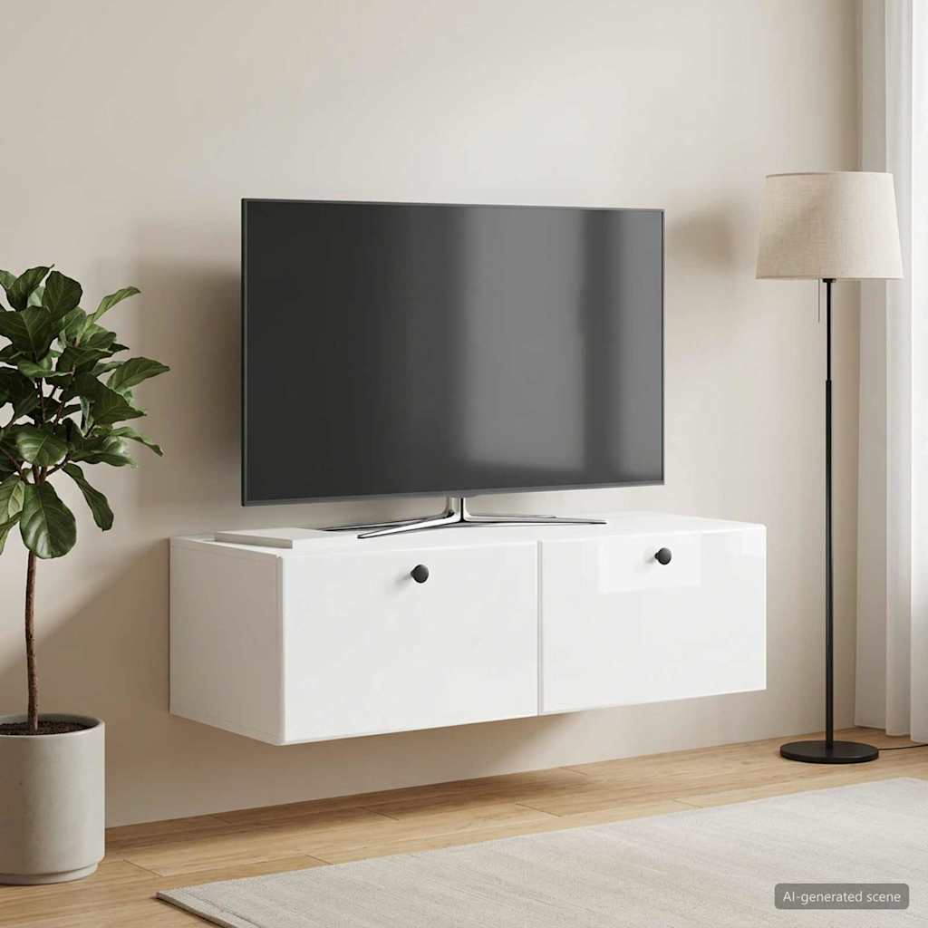 Gabinete de TV de parede 98 x 41 x 30 cm branco brilhante