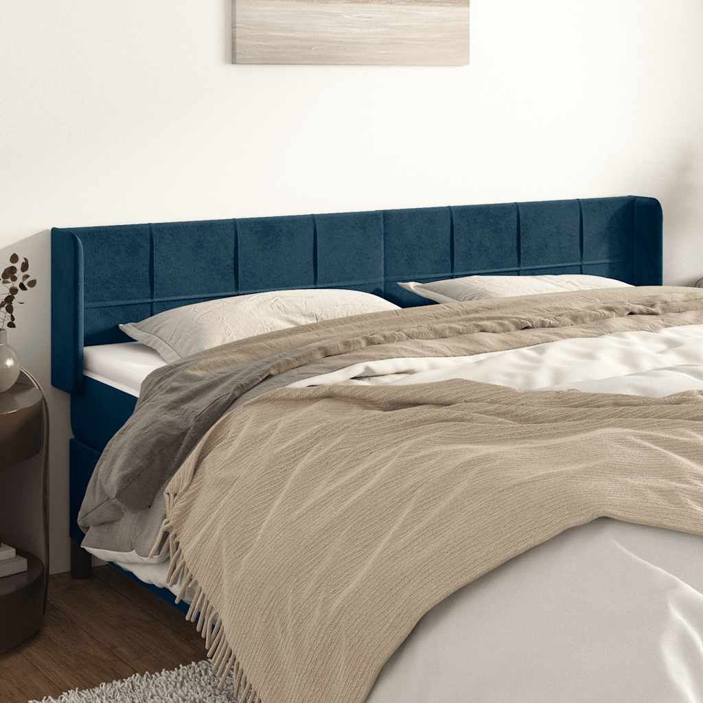 Cabeceira de cama c/ abas veludo 203x16x78/88cm azul-escuro