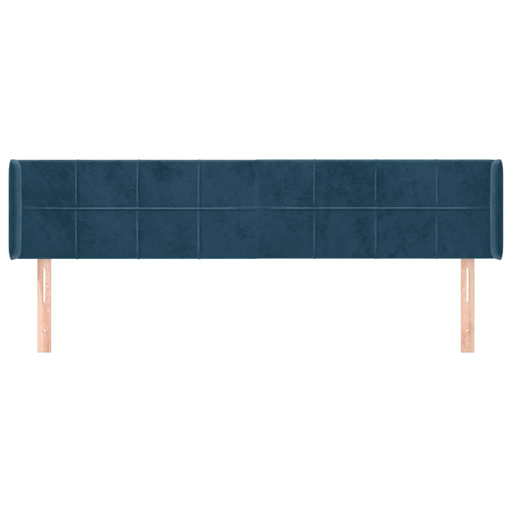 Cabeceira de cama c/ abas veludo 203x16x78/88cm azul-escuro