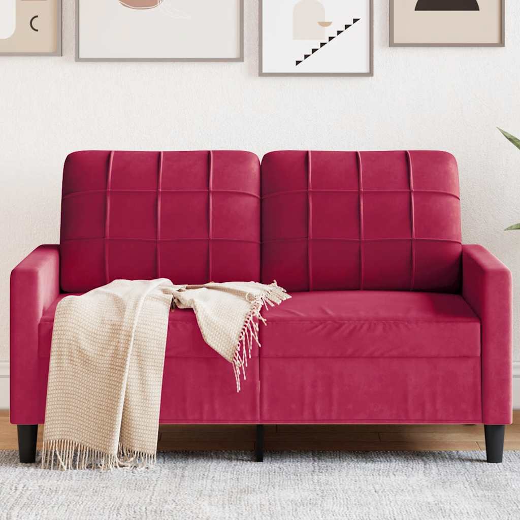 Sofá de 2 lugares veludo 120 cm vermelho tinto