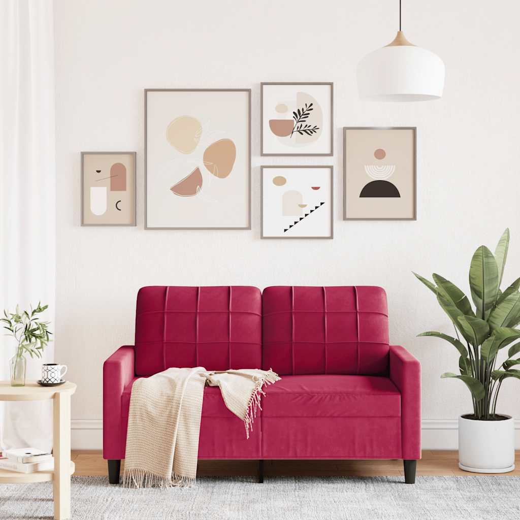 Sofá de 2 lugares veludo 120 cm vermelho tinto