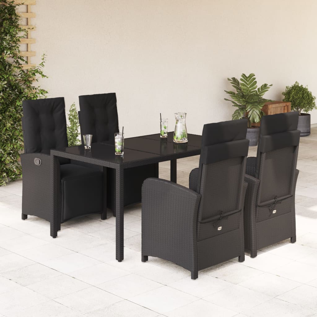 5 Pcs conjunto de jantar p/ jardim c/ almofadões vime PE preto