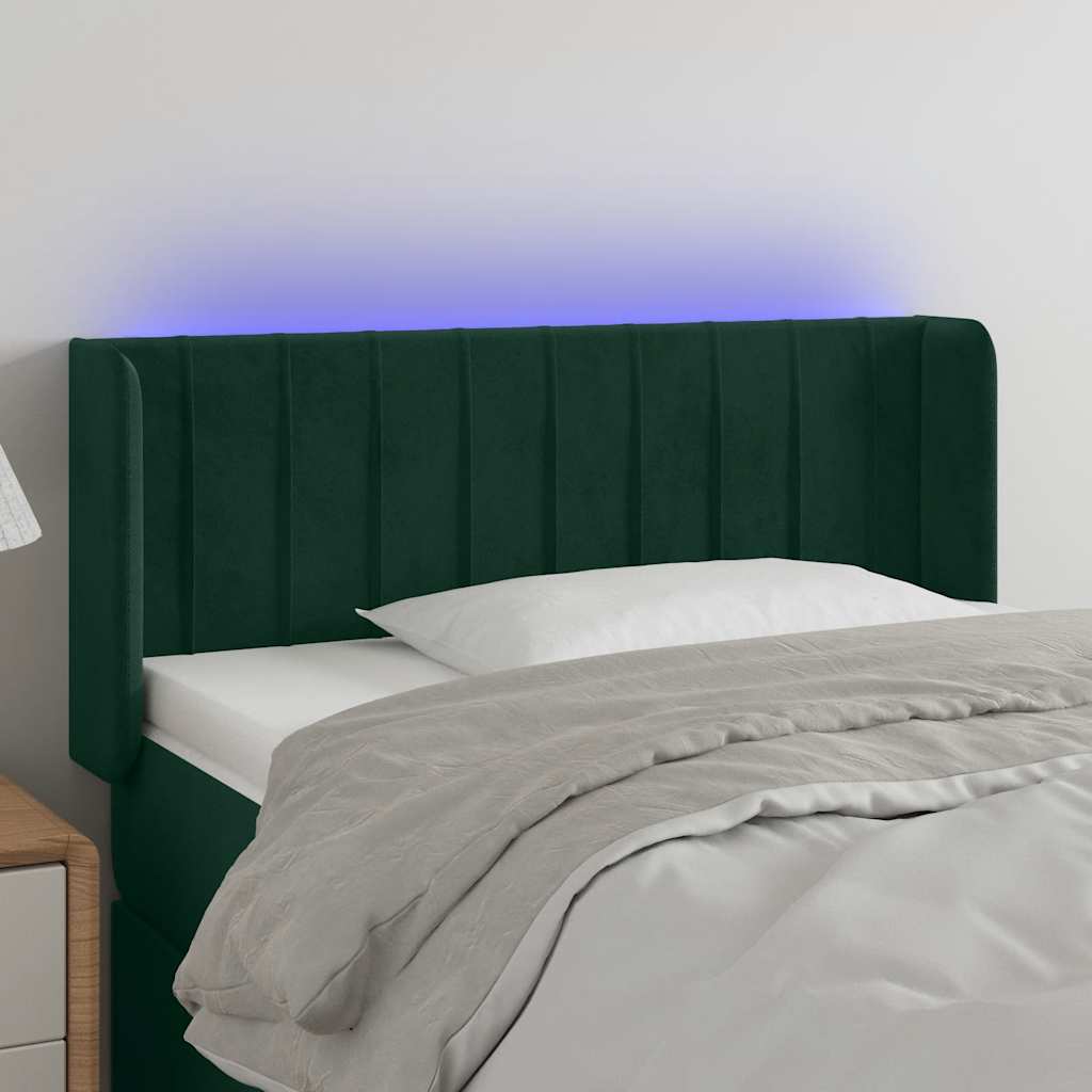Cabeceira cama c/ luzes LED veludo 93x16x78/88 cm verde-escuro