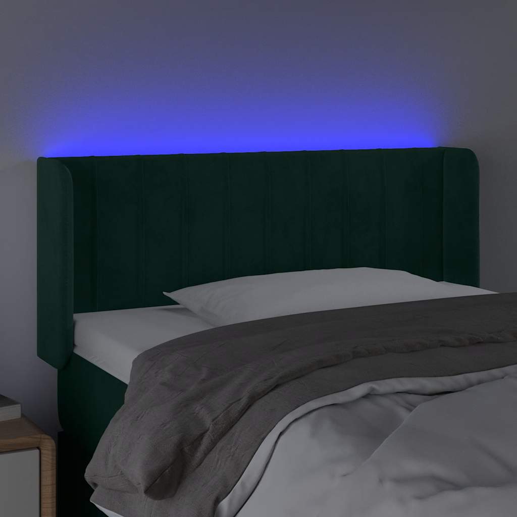 Cabeceira cama c/ luzes LED veludo 93x16x78/88 cm verde-escuro