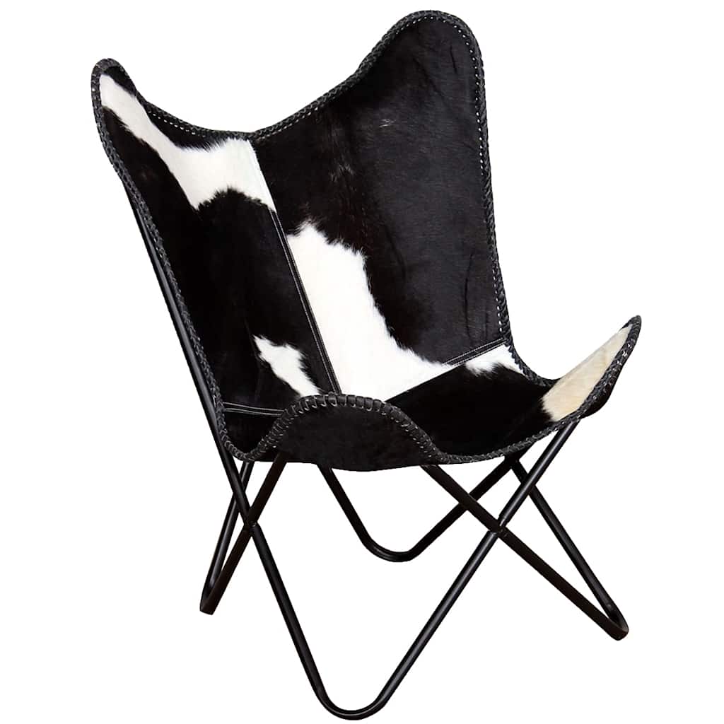 Cadeira borboleta pele de vaca genuína preto e branco