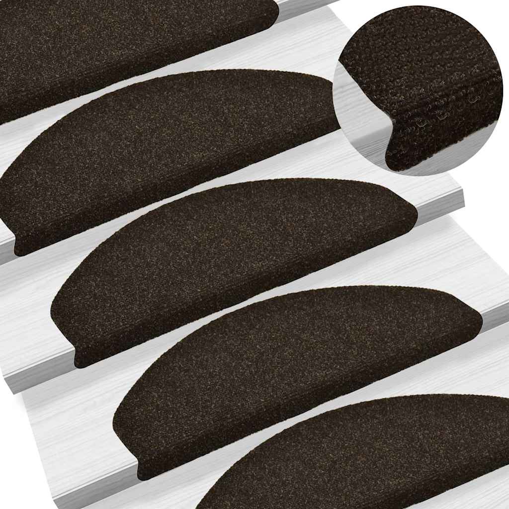 Tapetes de escada autoadesivos 20 peças 65x21x4 cm marrom escuro meio redondo grande