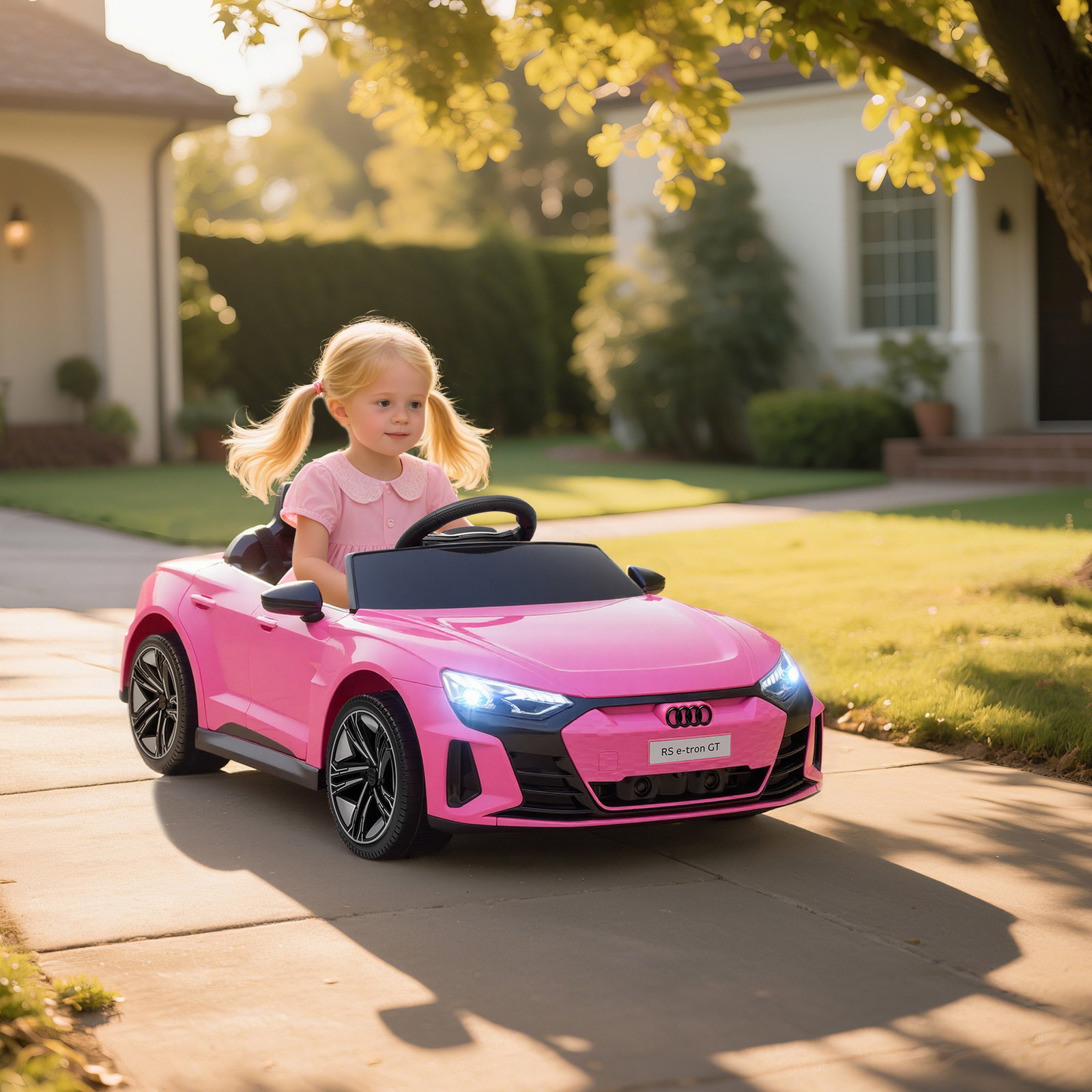 Carro elétrico audi rs e-tron gt 12v com 2 motores faróis LED buzina música USB 3-5km/h 103x58x41 cm rosa
