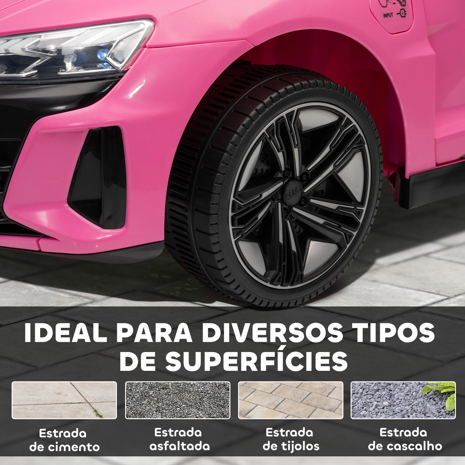 Carro elétrico audi rs e-tron gt 12v com 2 motores faróis LED buzina música USB 3-5km/h 103x58x41 cm rosa