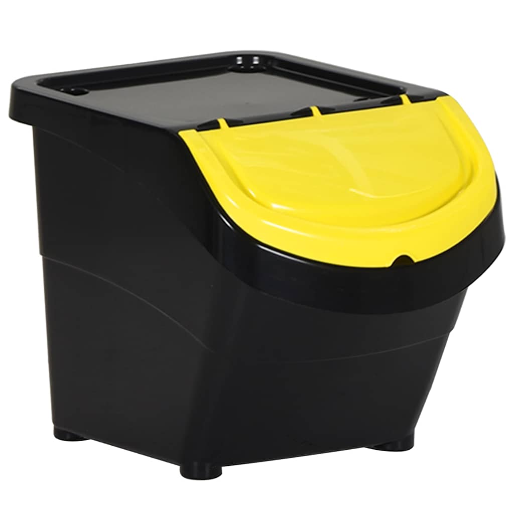 Caixotes do lixo com tampa empilháveis 3 pcs 78 l PP preto