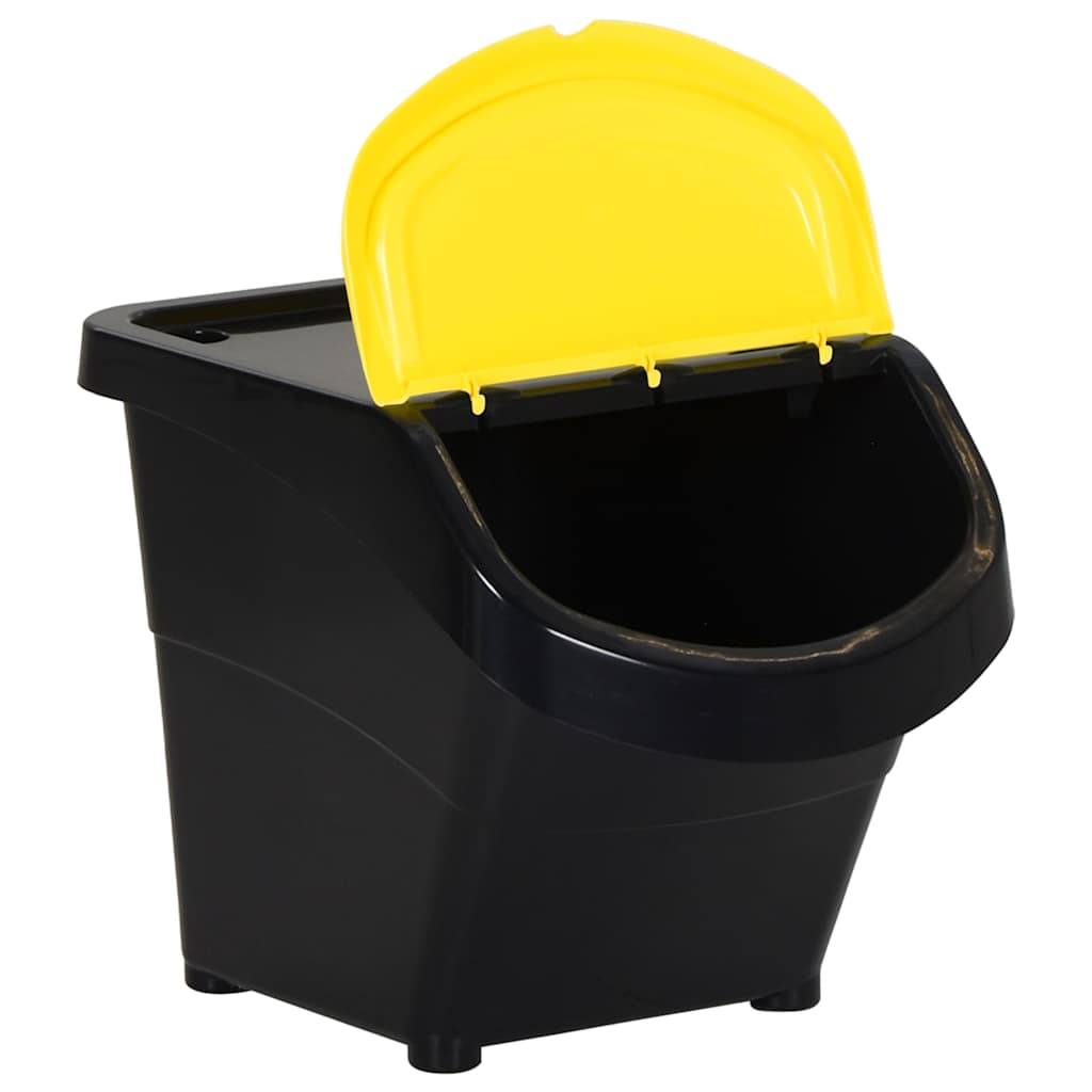 Caixotes do lixo com tampa empilháveis 3 pcs 78 l PP preto