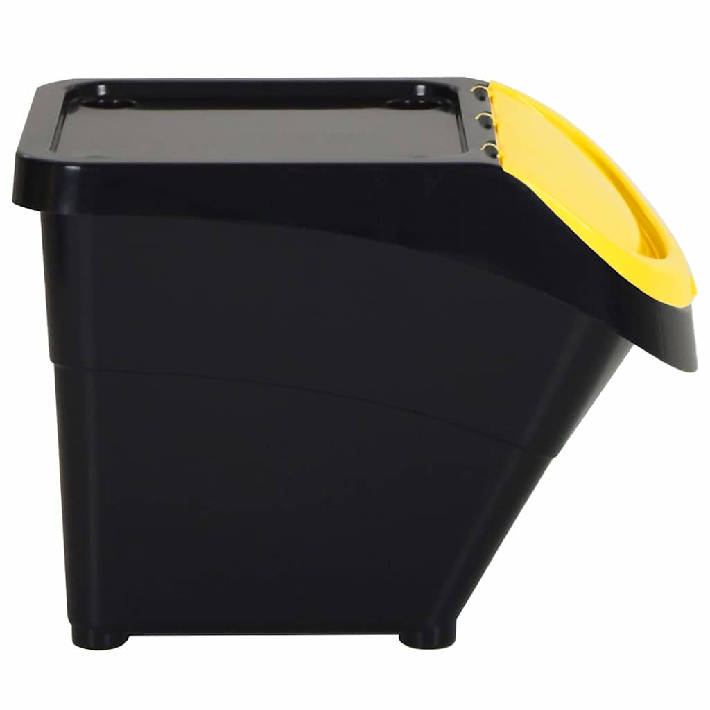 Caixotes do lixo com tampa empilháveis 3 pcs 78 l PP preto