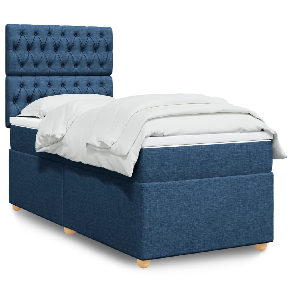 Cama com molas/colchão 90x200 cm tecido azul