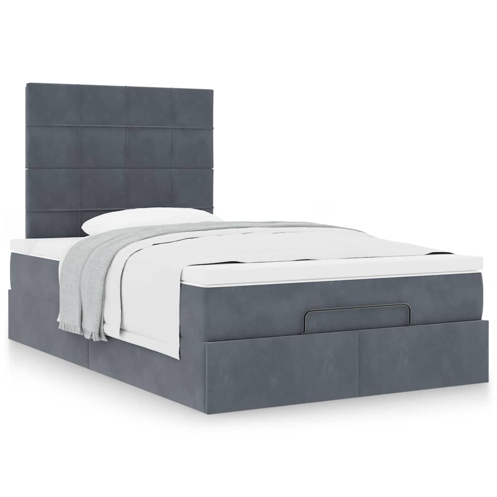 Estrutura de cama otomana com colchões cinza escuro veludo