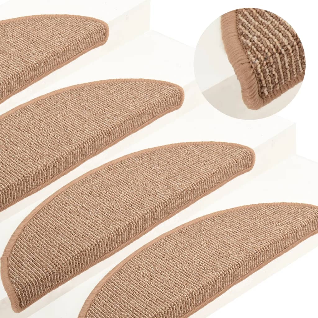 Tapetes de escada 15 peças 56x17x3 cm marrom claro semicircular