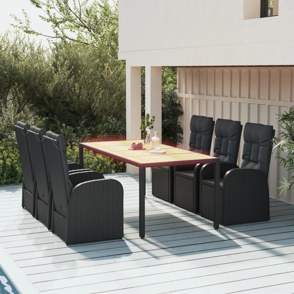 7 Pcs conjunto de jantar p/ jardim c/ almofadões vime PE preto