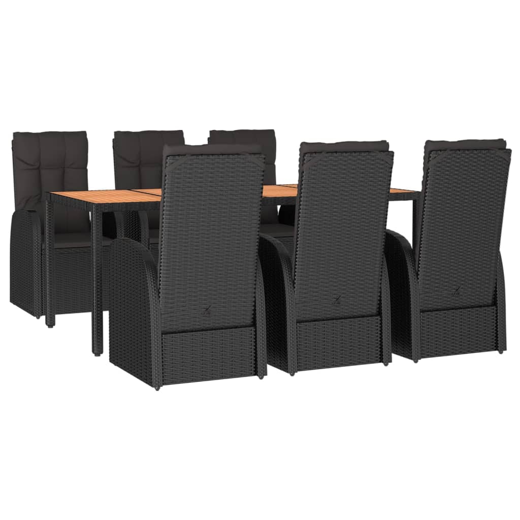 7 Pcs conjunto de jantar p/ jardim c/ almofadões vime PE preto