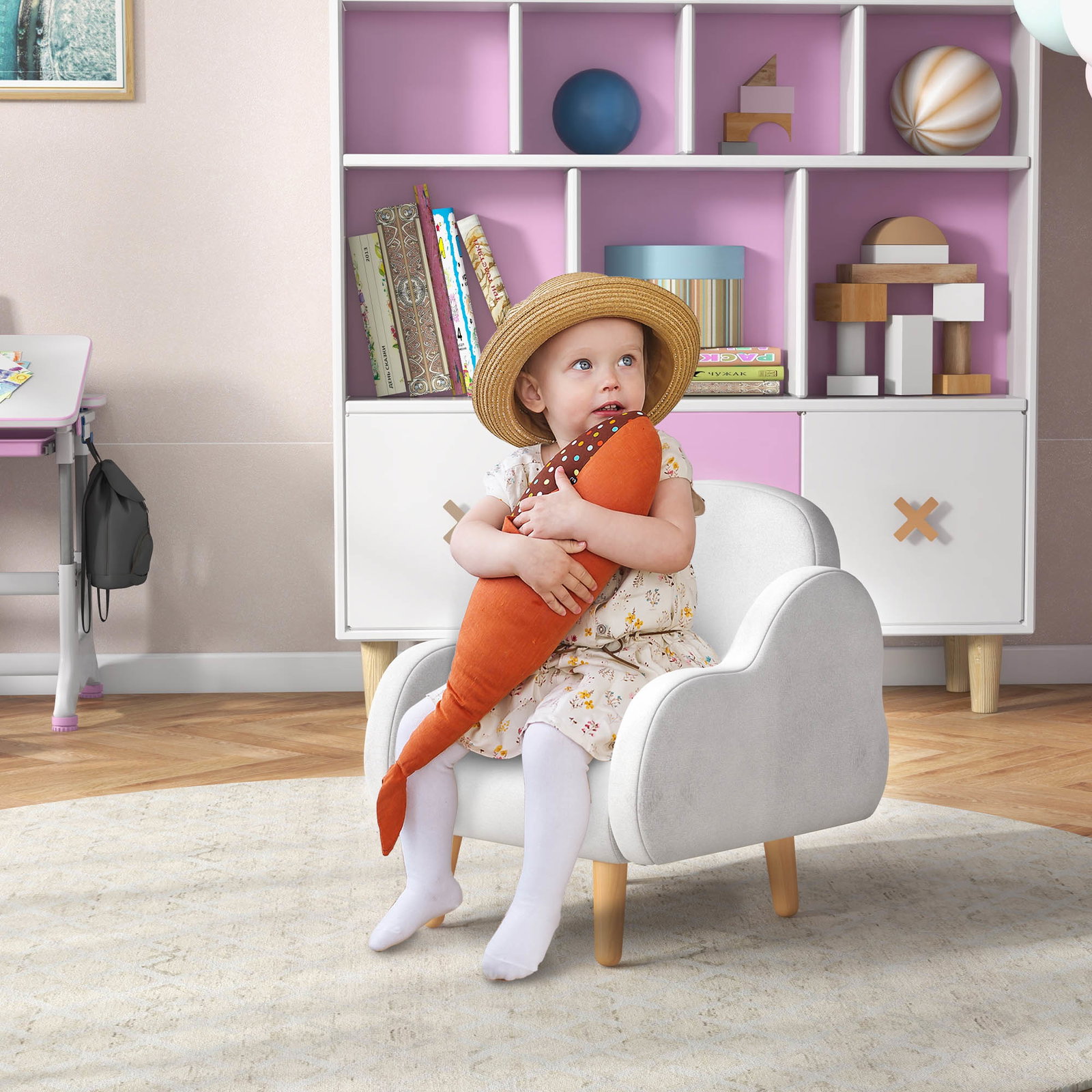Poltrona para crianças em forma de nuvem com tato suave para crianças de 1,5-5 anos carga máxima 40 kg 46x51x55 cm branco