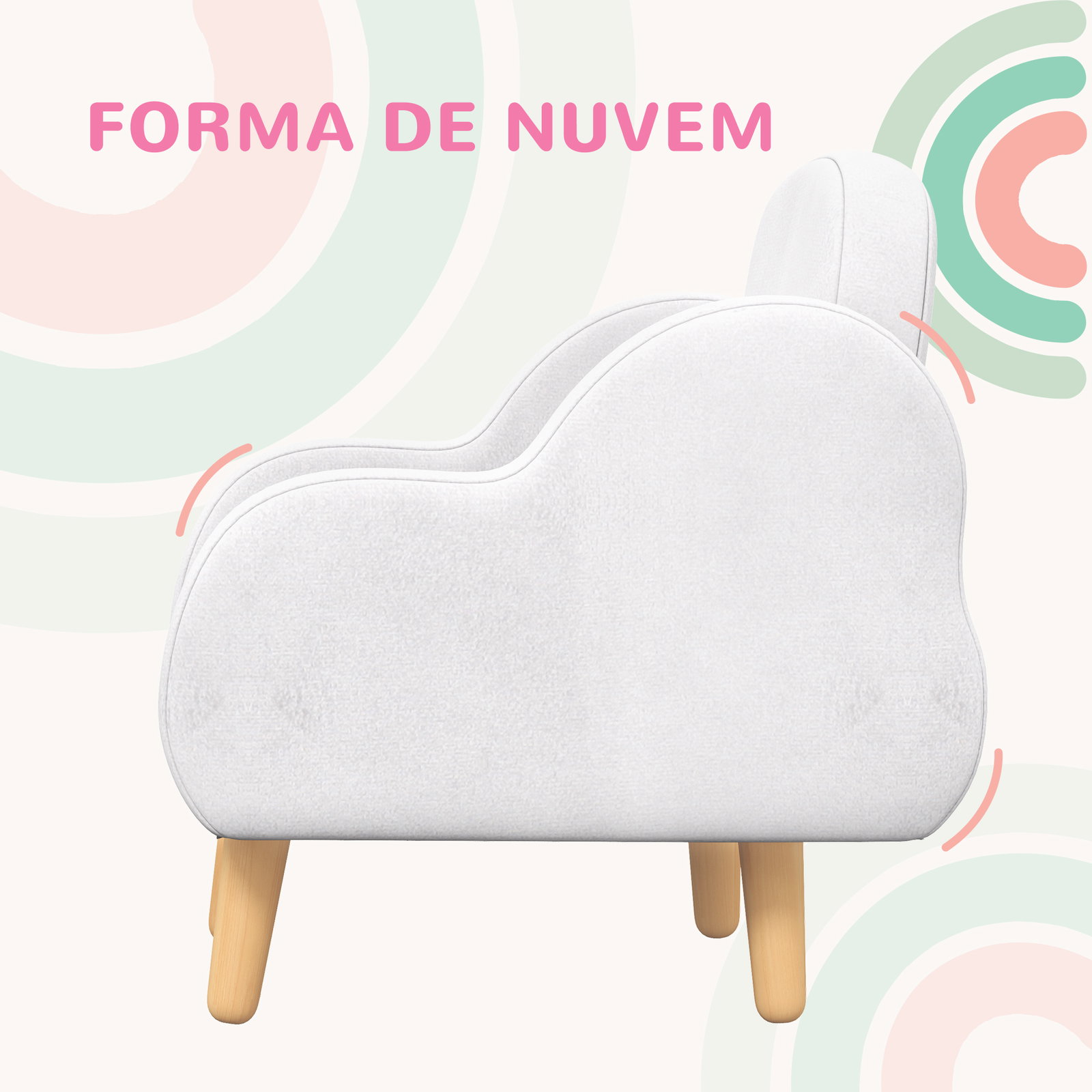 Poltrona para crianças em forma de nuvem com tato suave para crianças de 1,5-5 anos carga máxima 40 kg 46x51x55 cm branco