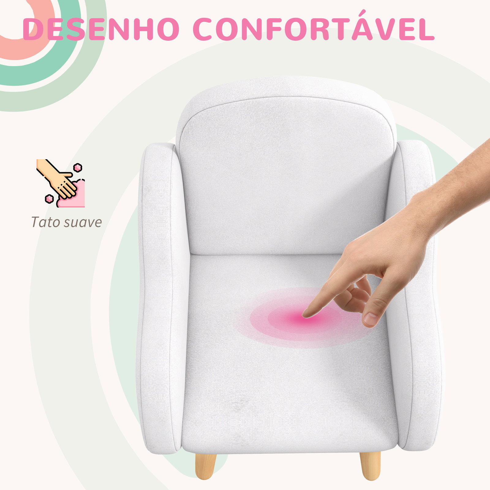 Poltrona para crianças em forma de nuvem com tato suave para crianças de 1,5-5 anos carga máxima 40 kg 46x51x55 cm branco