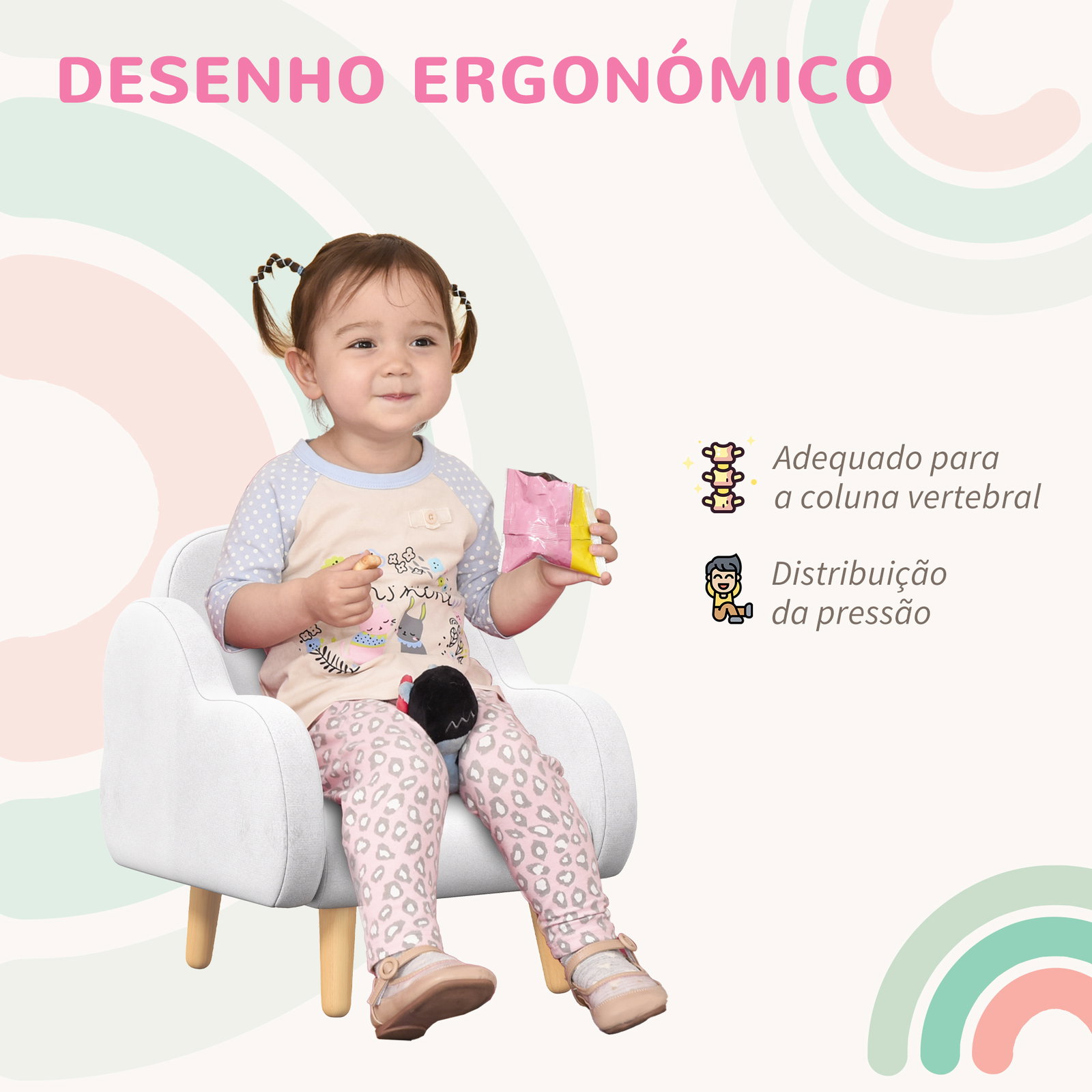 Poltrona para crianças em forma de nuvem com tato suave para crianças de 1,5-5 anos carga máxima 40 kg 46x51x55 cm branco