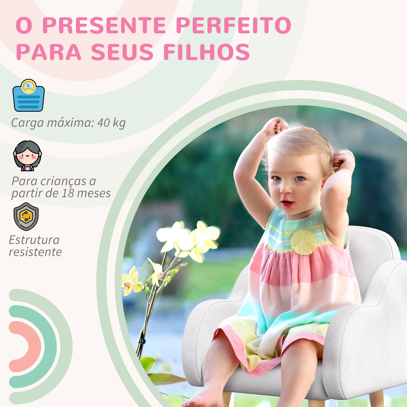 Poltrona para crianças em forma de nuvem com tato suave para crianças de 1,5-5 anos carga máxima 40 kg 46x51x55 cm branco