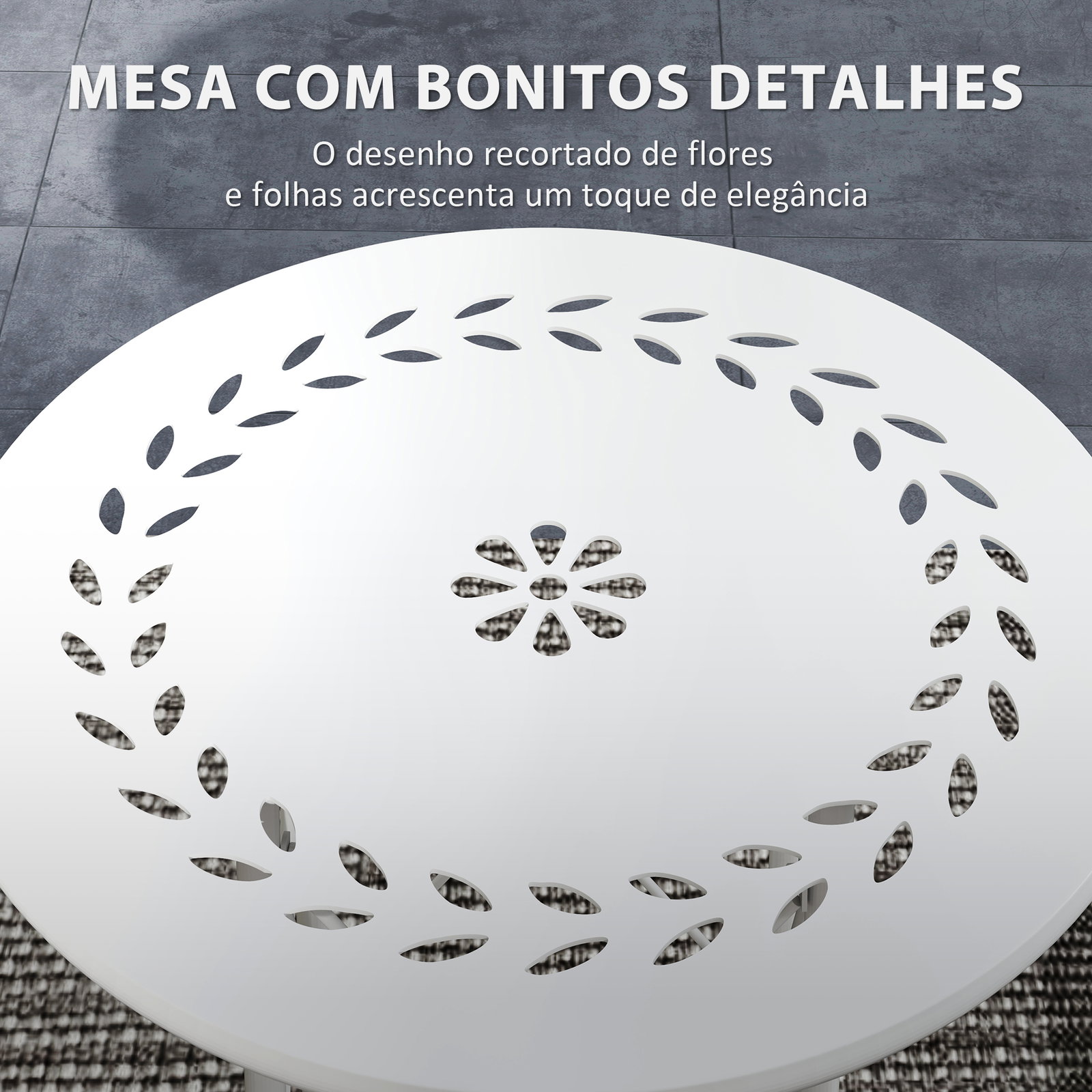 Mesa de jardim redonda mesa de varanda ø40x50 cm com pés ajustáveis e estrutura em forma de x para exterior e interior branco