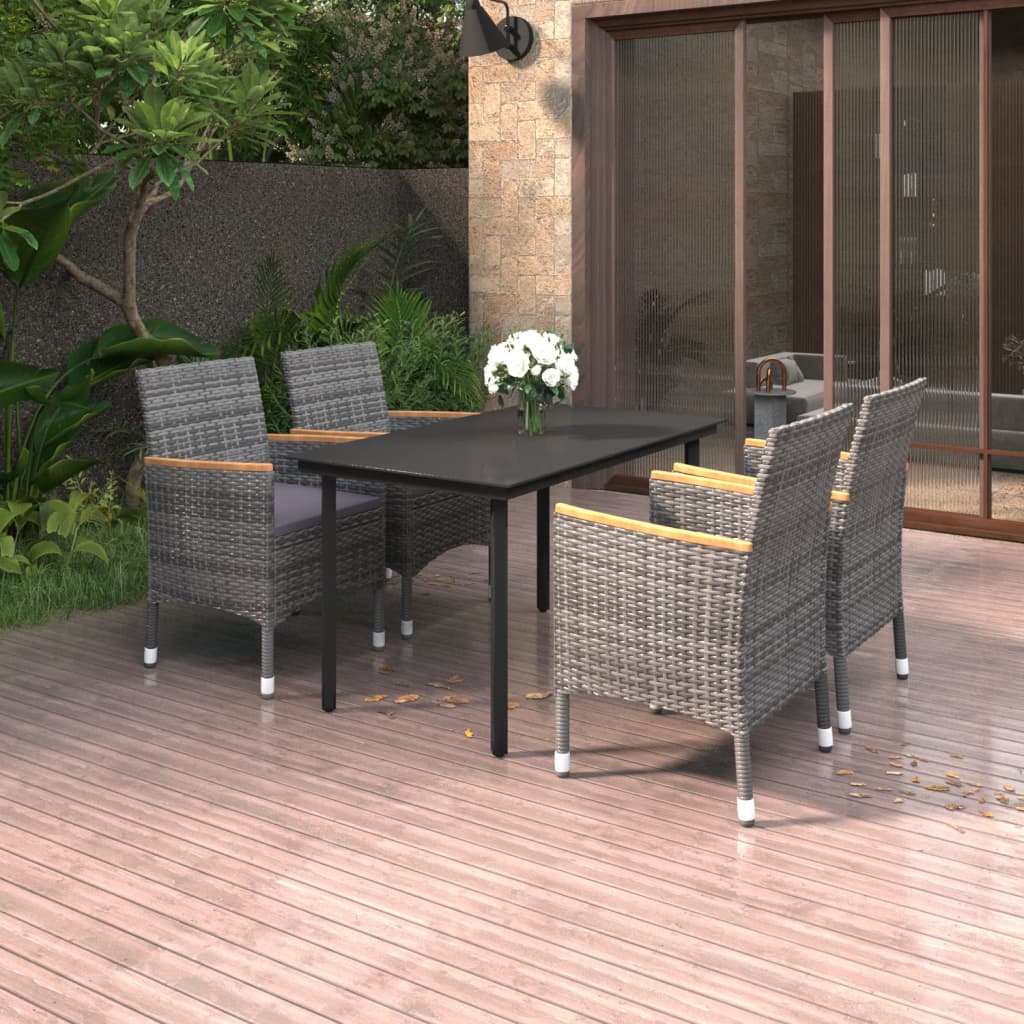5 Pcs conjunto de jantar p/ jardim c/ almofadões vime PE/vidro