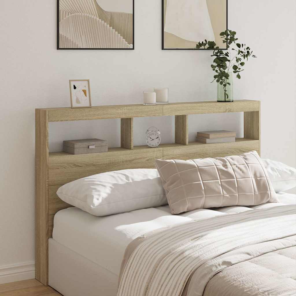 Armário de cabeceira c/ luzes LED 160x17x102 cm carvalho sonoma