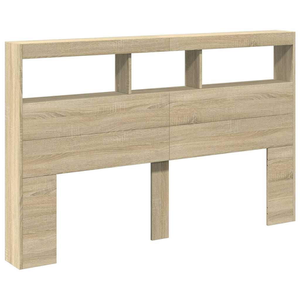Armário de cabeceira c/ luzes LED 160x17x102 cm carvalho sonoma