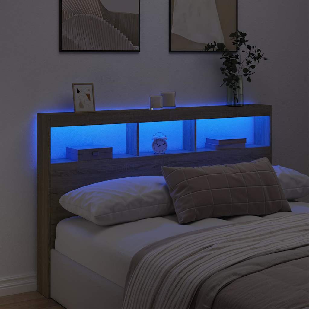 Armário de cabeceira c/ luzes LED 160x17x102 cm carvalho sonoma