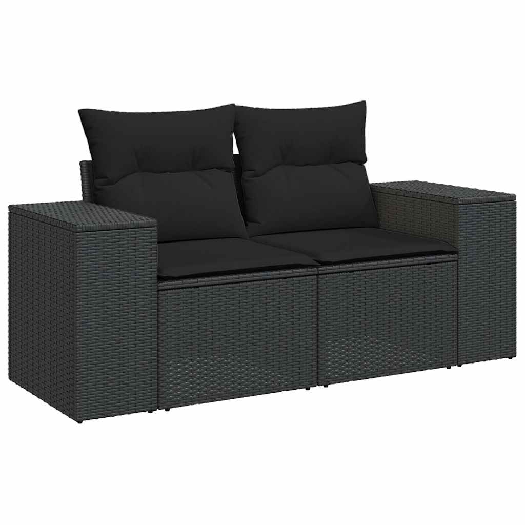 10 Pcs conjunto sofás de jardim c/ almofadões vime PE preto