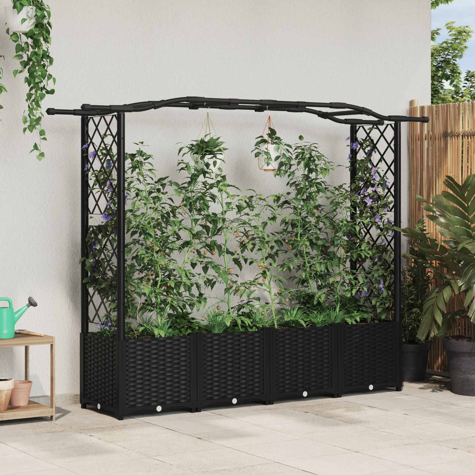 Cama elevada com treliça e telhado preto 204 x 40 x 138 cm PP