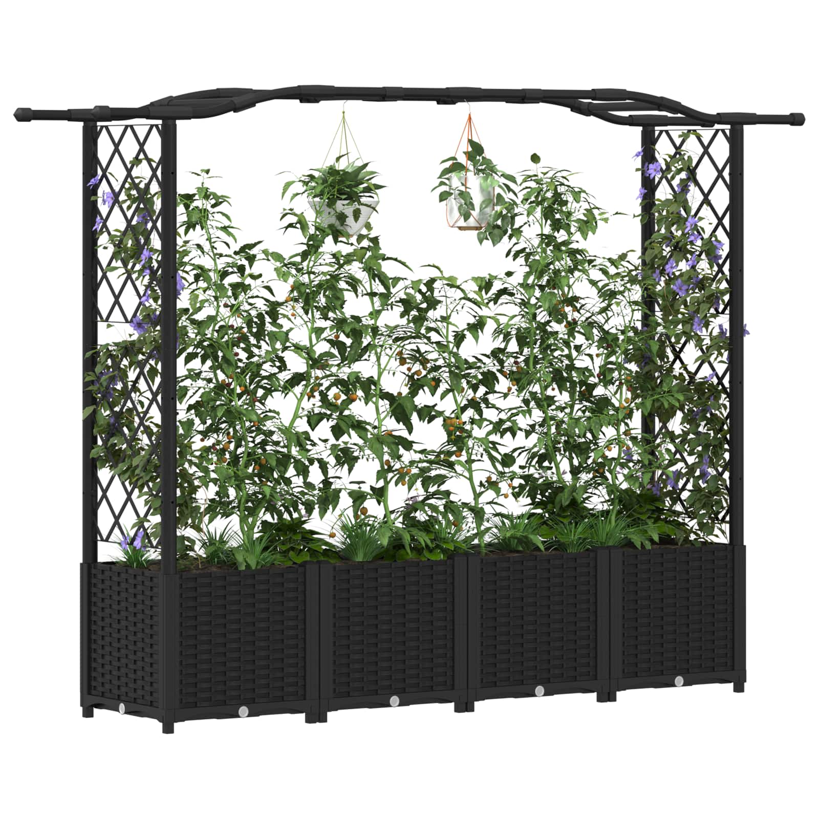 Cama elevada com treliça e telhado preto 204 x 40 x 138 cm PP