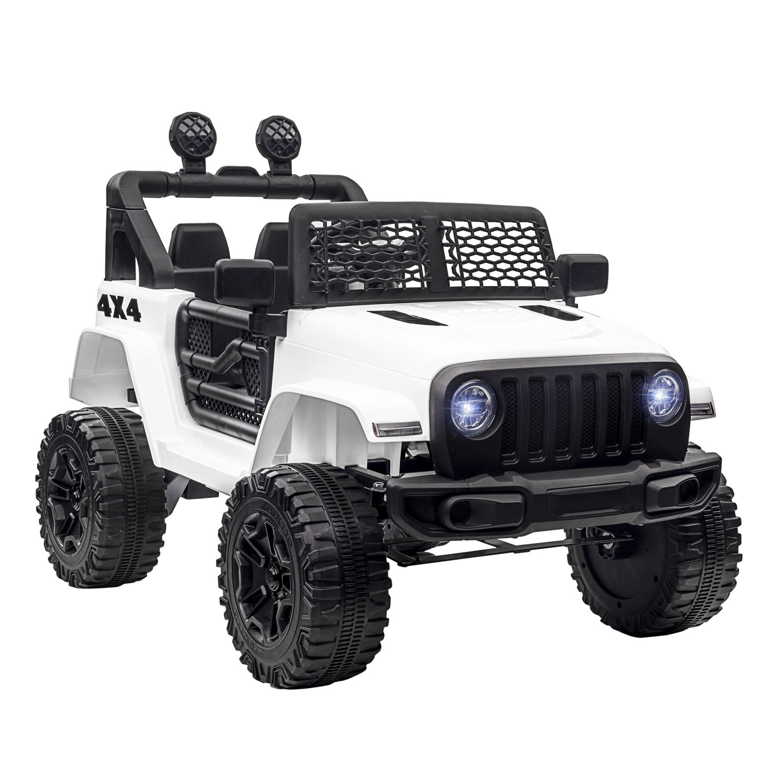 Carro elétrico infantil bateria 12v com 2 motores controle remoto 2.4g luzes buzina velocidade ajustável 100x65x72cm branco