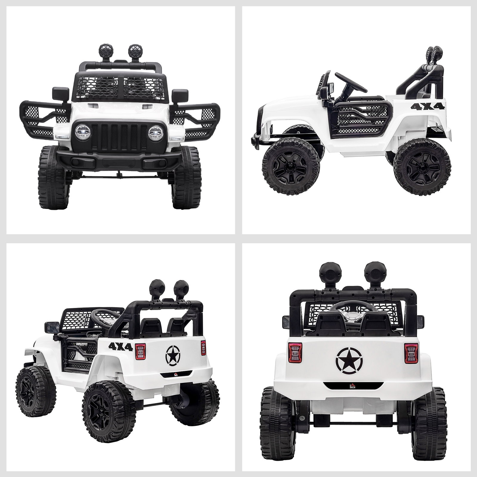 Carro elétrico infantil bateria 12v com 2 motores controle remoto 2.4g luzes buzina velocidade ajustável 100x65x72cm branco