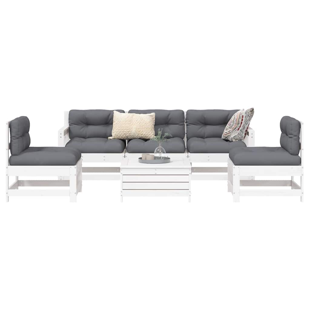 6 Pcs conjunto sofás de jardim madeira de pinho maciça branco