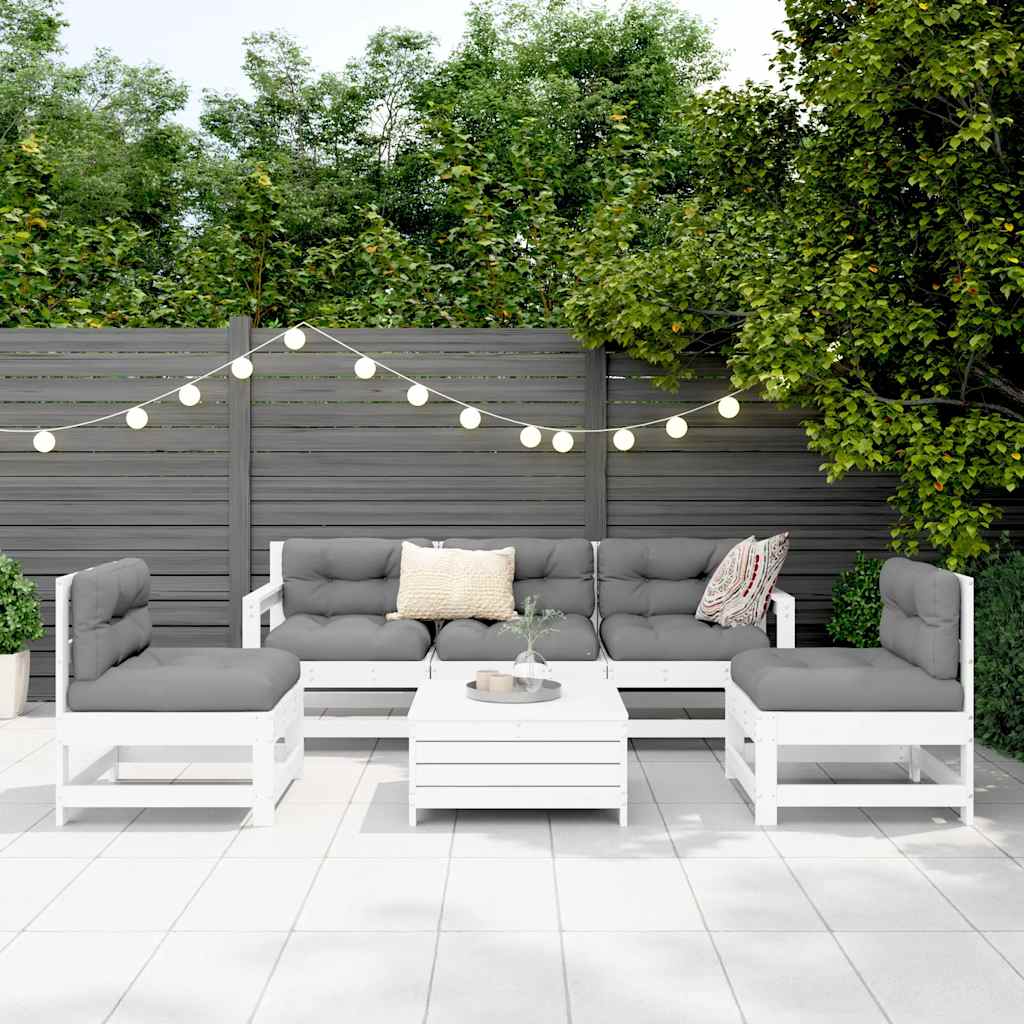 6 Pcs conjunto sofás de jardim madeira de pinho maciça branco