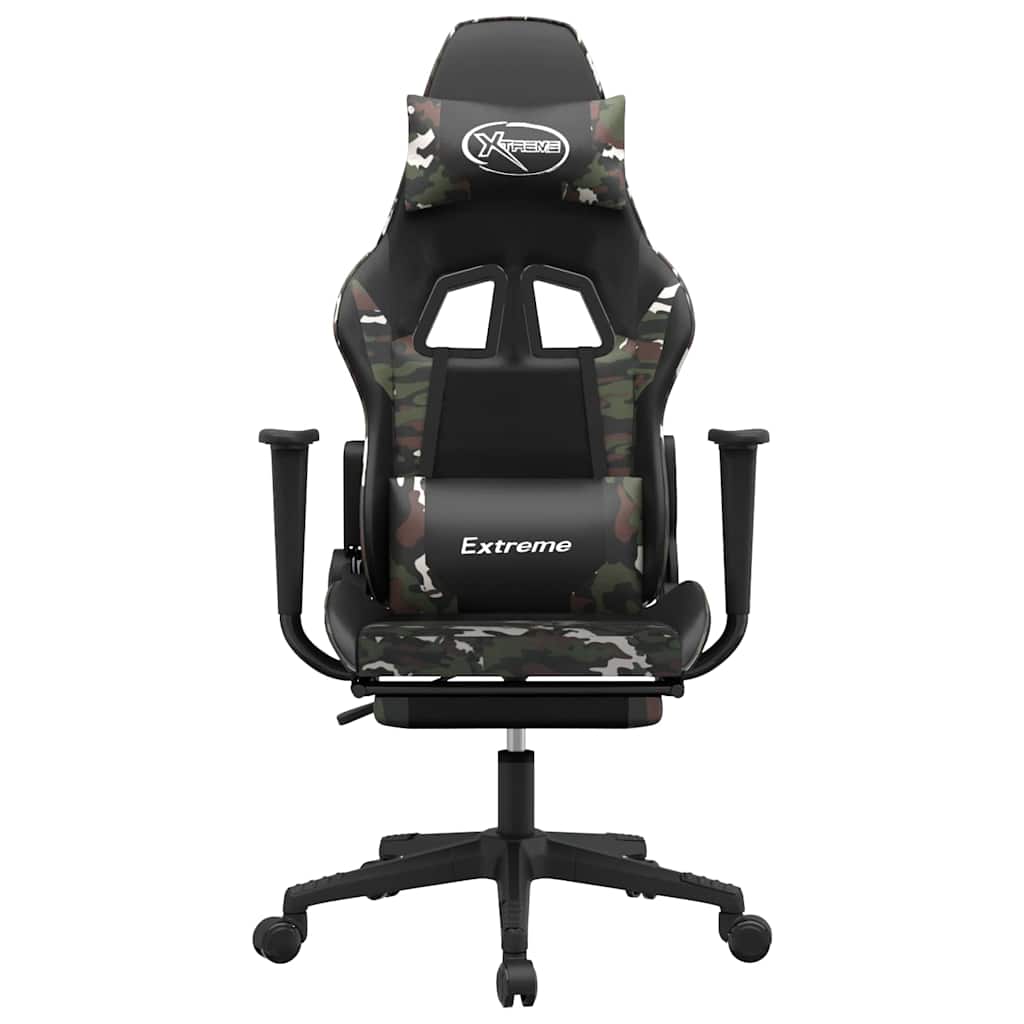 Cadeira gaming massagens apoio pés couro artif preto/camuflagem