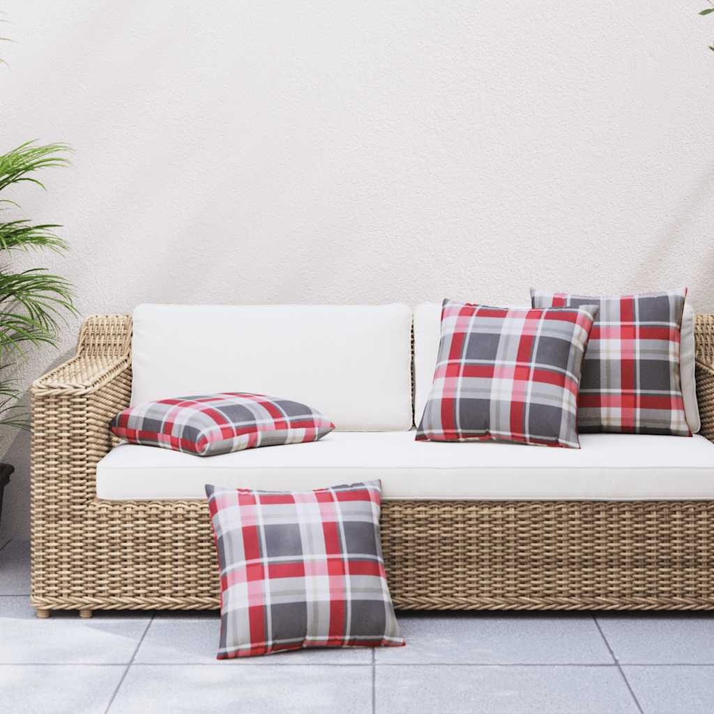 Conjunto de 4 almofadas para sofá com estampa xadrez vermelha, 40x40 cm, em tecido