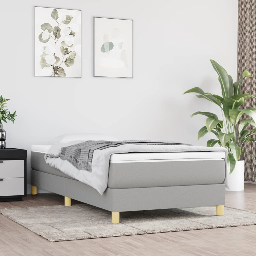 Estrutura de cama com molas 90x190 cm tecido cinzento-claro