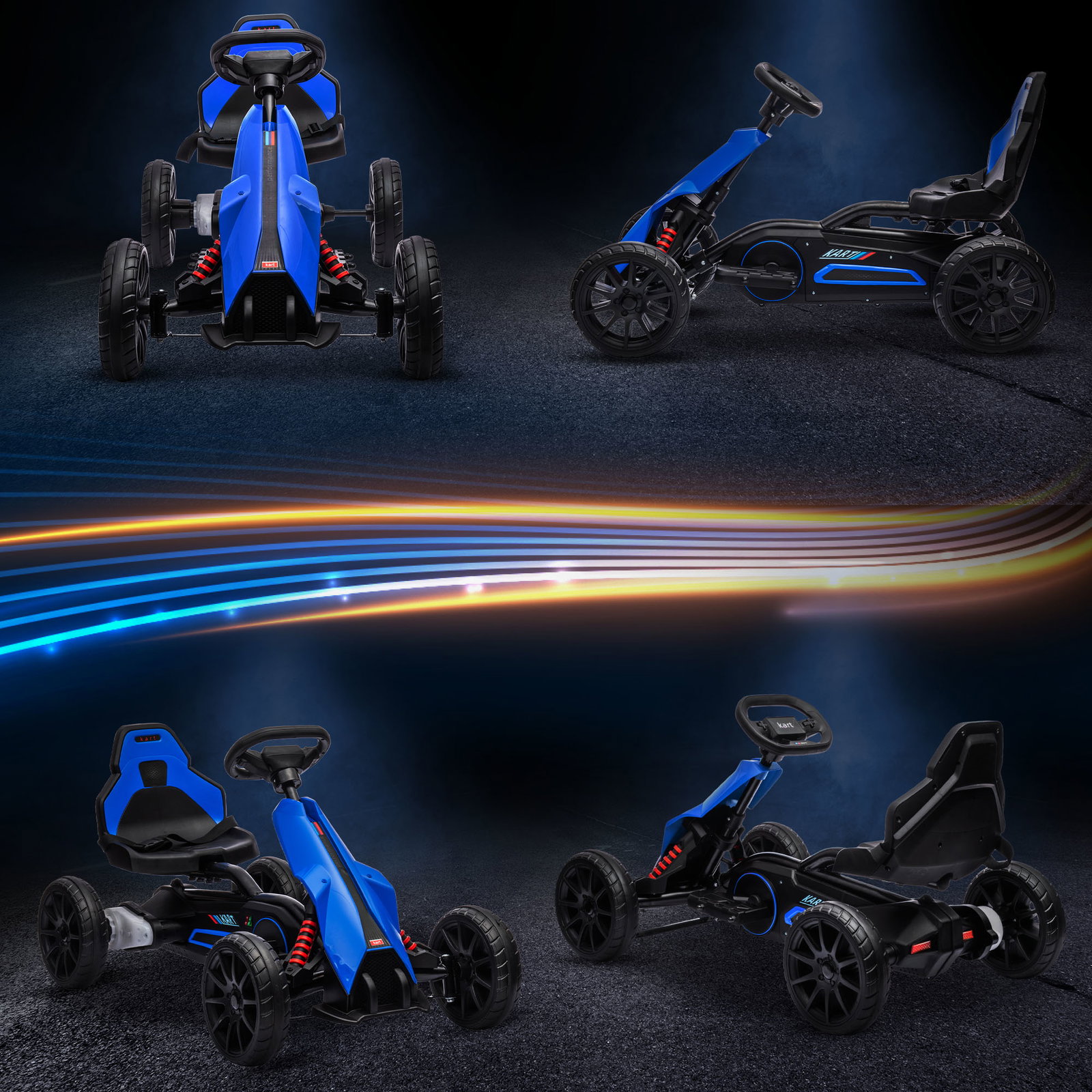 Go kart elétrico para crianças kart a bateria 12v velocidade ajustável 3-5 km/h e cinto de segurança 100x58x58,5 cm azul