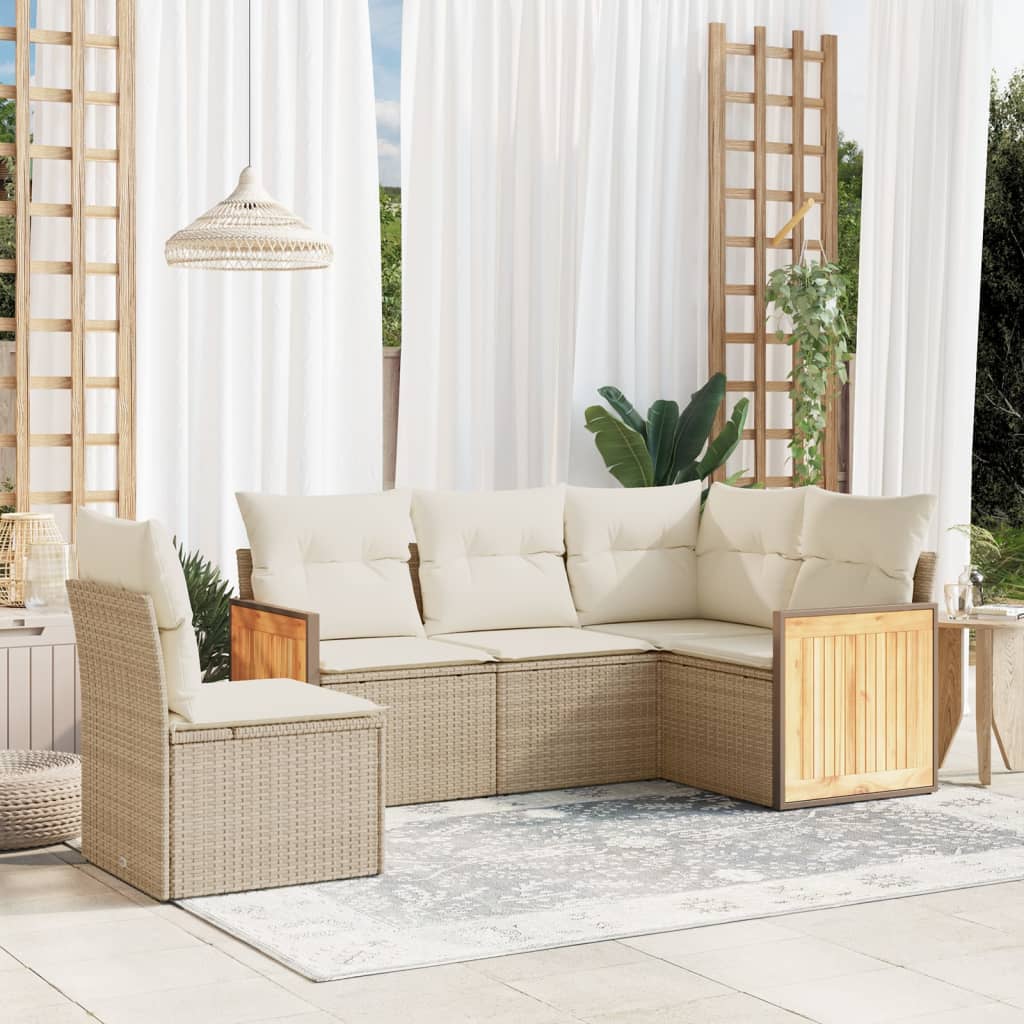 5 Pcs conjunto de sofás p/ jardim com almofadões vime PE bege