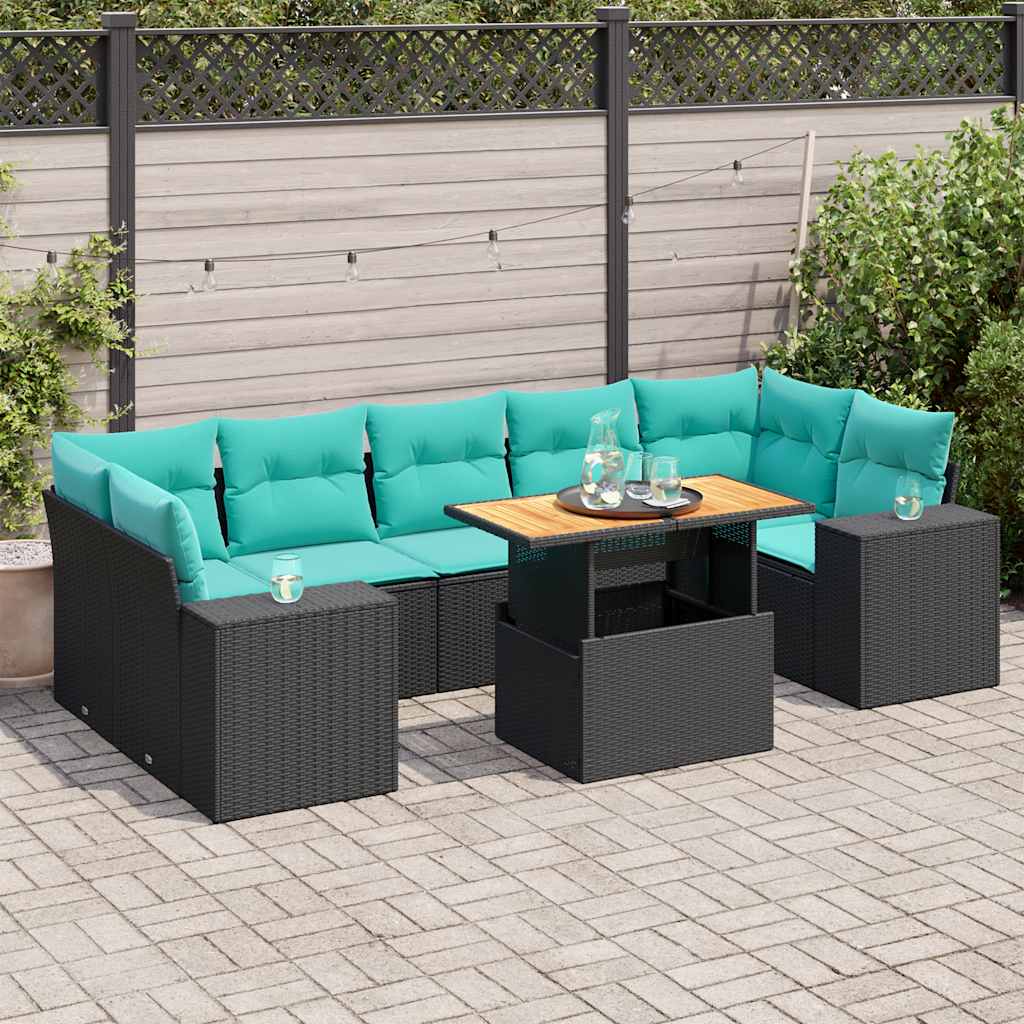 8 Pcs conjunto sofás de jardim com almofadões vime PE preto