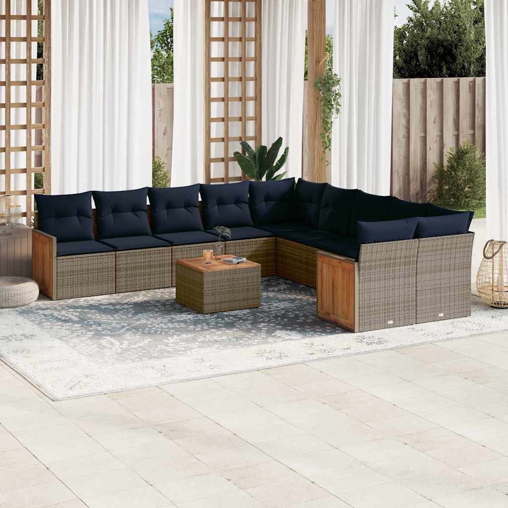 Conjunto de sofá de jardim com 11 peças e almofadas em rattan sintético cinza