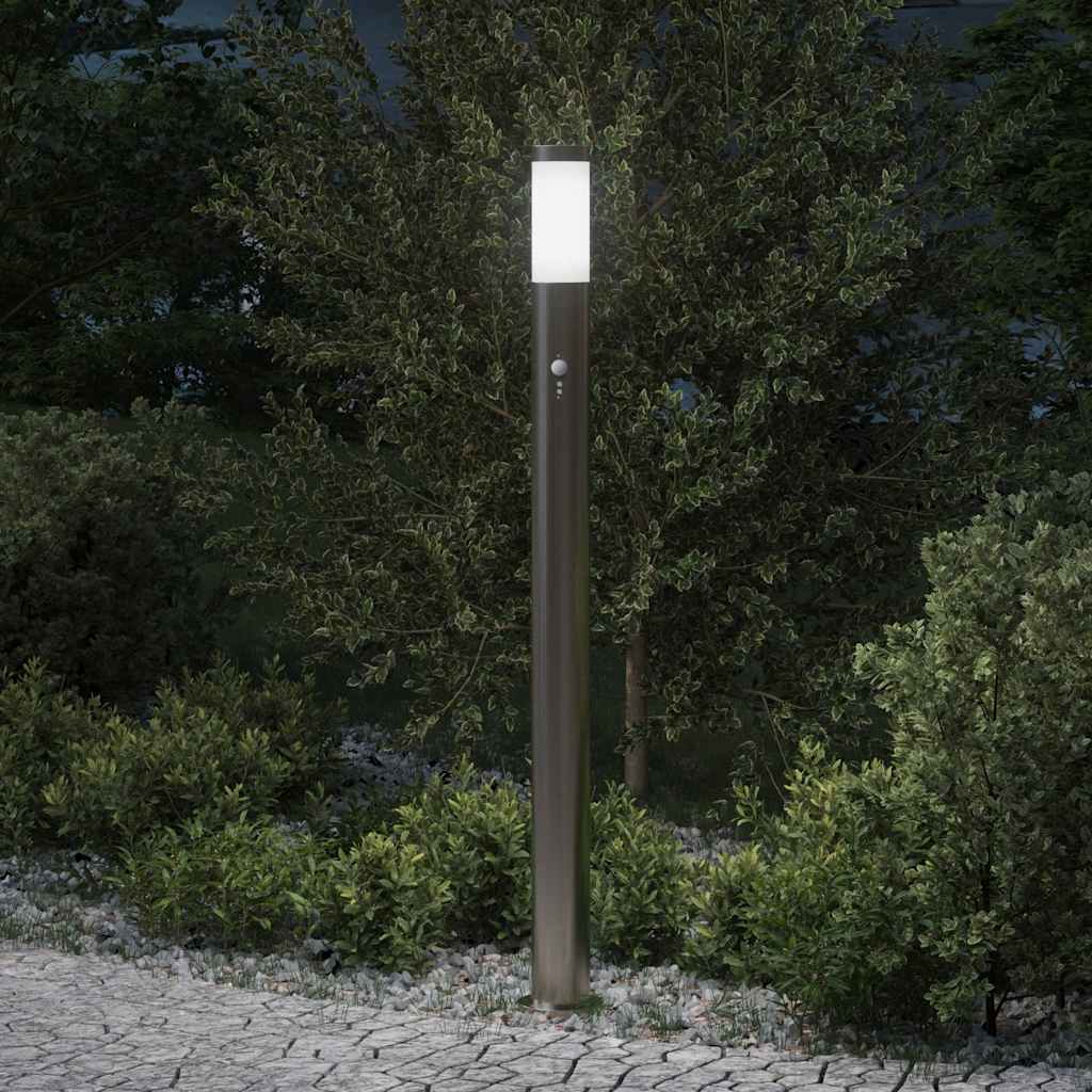Luminária de poste com sensor, 110 cm, aço inoxidável, IP44
